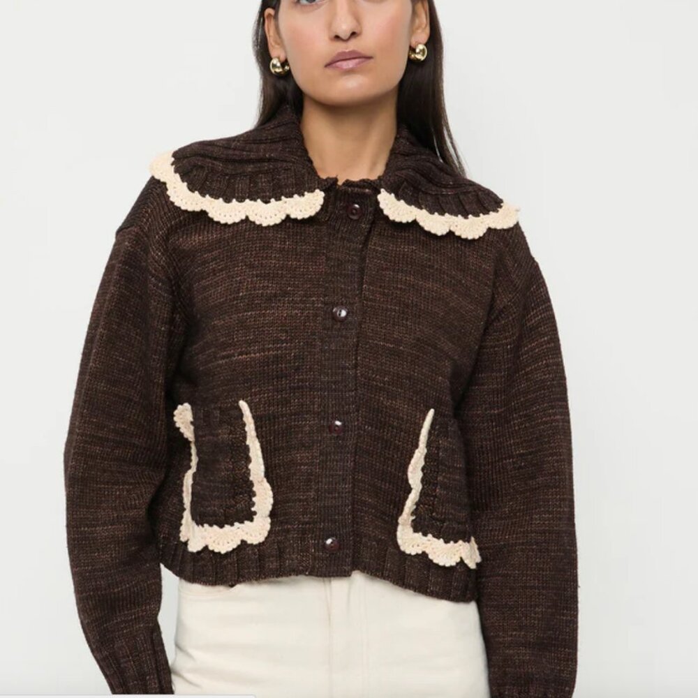 Loeffler Randall Lo Brown / Cream Cardigan, Small, NWOT